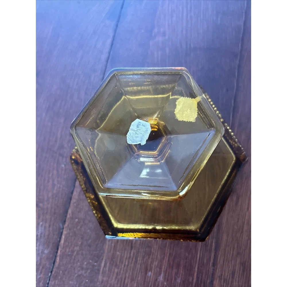 Vintage Imperial Glass Springerle Amber Pedestal Compote Candy Dish With Sticker